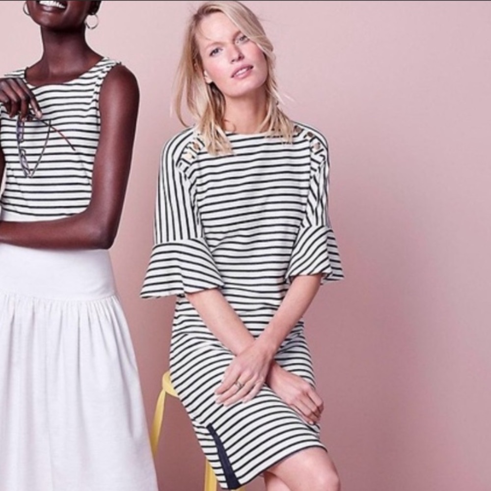 Ann Taylor Striped Fluted Sleeve Shift Dress